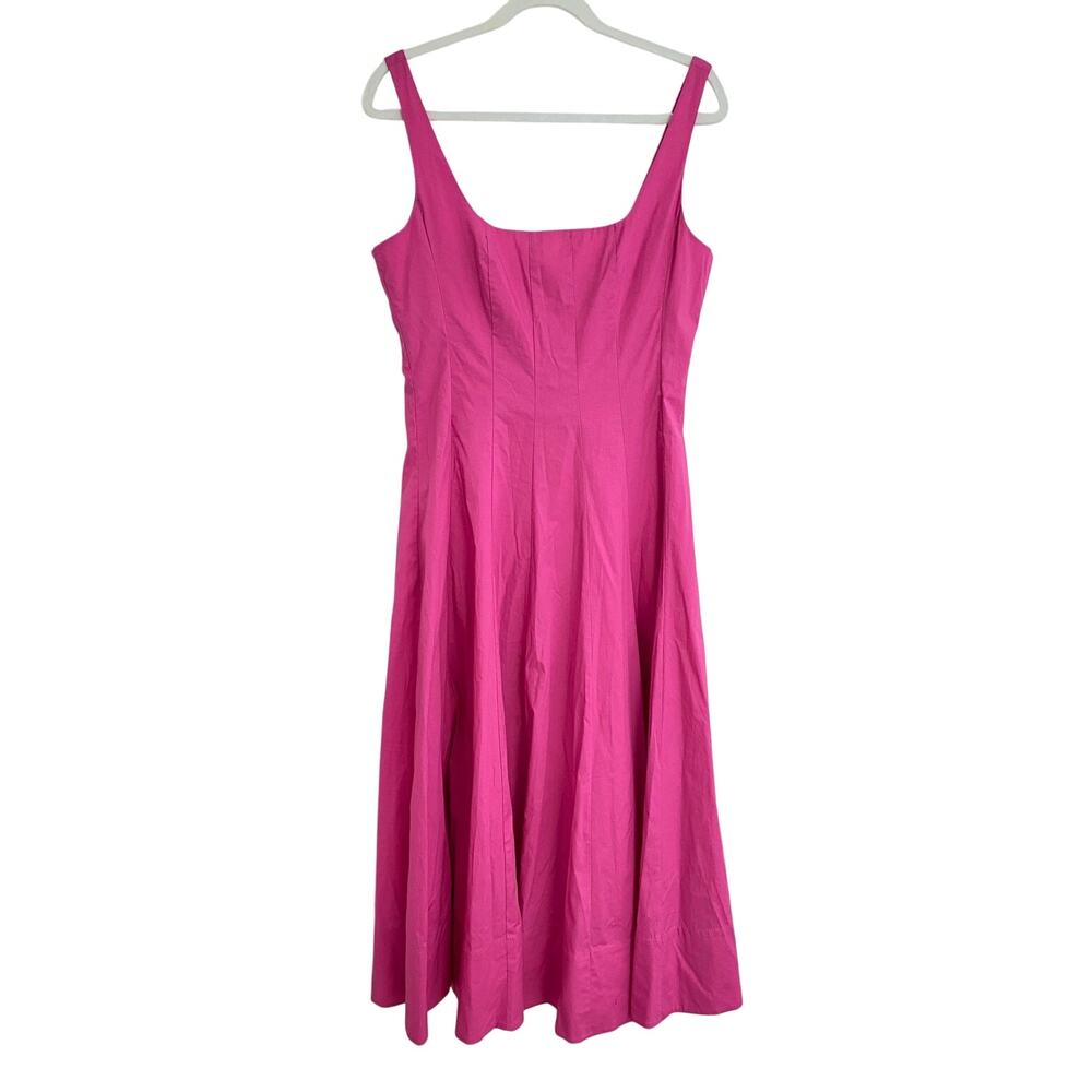 STAUD Tuckernuck Peony Pink Wells Sleeveless Midi Fit Flare Cotton Dress 10 NWT